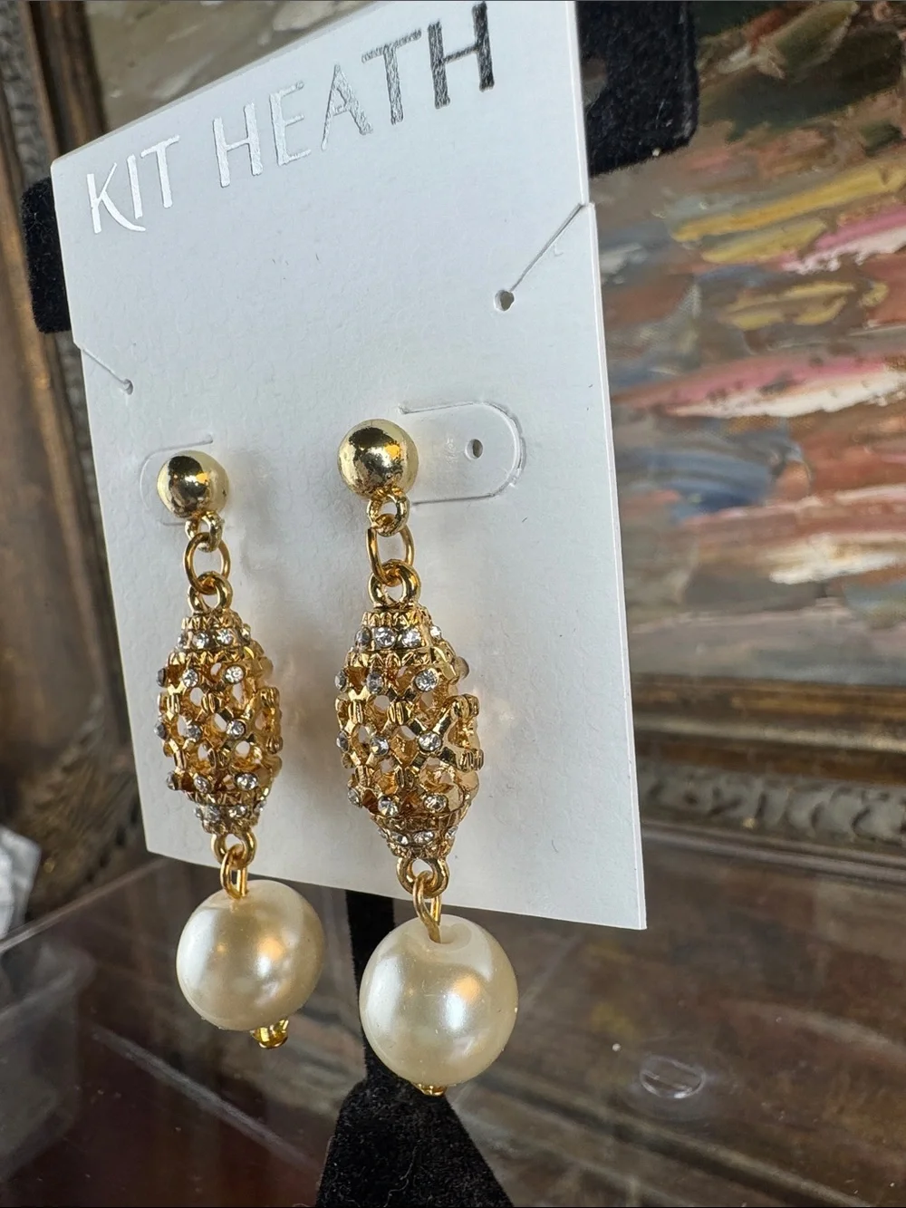 0568-Heath Ceramics Gold Crystal Cluster‎ Earrings with Pearl Drops